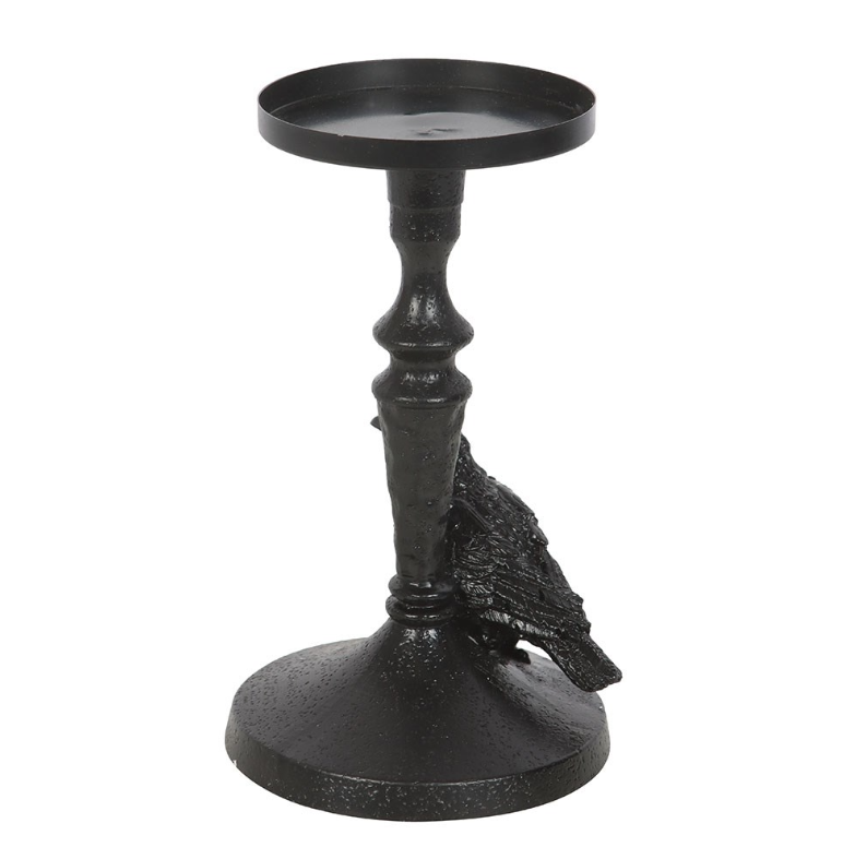 Resin raven pillar candle holder on gothic base - gothic home decor